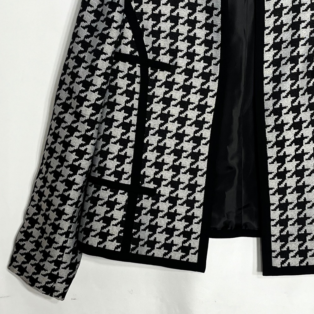 Kasper Womens Houndstooth Open Front Blazer Black White Collarless Jacket 14 - Picture 4 of 9